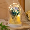 Preserved blue rose with LED light in glass dome on white base for Mother's Day gift - Light Blue
