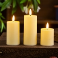 Set of three cream LED flameless candles with flickering flames for wedding and home decor - 3-Piece Set / Plain Style