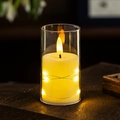 Realistic LED electronic candle in transparent glass with warm decorative string lights - Small / Clear Cover With Wire Light