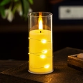 Flickering flameless LED candle with warm string lights in a clear glass cylinder jar - Medium / Clear Cover With Wire Light