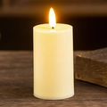 Close-up of a realistic cream LED electronic candle with flickering flame on wood - Medium / Plain Style