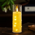 Macro detail of LED flameless candle with fairy lights inside a clear glass cylinder - Large / Clear Cover With Wire Light