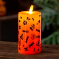 Detail of Halloween LED candle featuring RIP text and spooky pumpkin silhouettes - Large