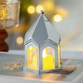 Silver vintage hexagon LED candle lantern with hanging ring for camping and home decor - Silver