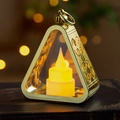 Modern gold triangular LED lantern with warm candle light and elegant bokeh background - Gold