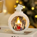 Vintage white Christmas lantern with LED candle, Santa Claus illustration and hanging ring - Round Lantern-White Santa
