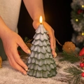 Lámpara vela LED árbol de Navidad verde nevado para decoración de mesa festiva - Árbol de Navidad con Nieve Artificial