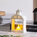 White house shaped LED lantern with warm candle light on lace tablecloth decor - White
