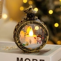 Vintage gold Christmas lantern with LED candle and snowman scene for holiday table decor - Round Lantern-Bronze Snowman