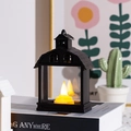 Black house-shaped LED lantern with warm candle light and top hanging ring for decor - Black