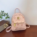 Pink mini faux leather backpack with bear prints and golden metallic hardware detail - No Pendant / Pink