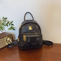 Mini black backpack in pebbled PU leather with KEBU prints and golden bear charm - No Pendant / Black