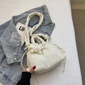 Chic beige cloud bucket bag with drawstring closure and cute plush sheep pendant - Beige With Charm