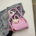 Pink quilted puffer drawstring backpack with cute plush charm and handle - Pink with Pendant