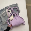 Minimalist light purple bucket bag with soft texture and cute teddy bear pendant - Purple With Pendant