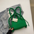 Quilted green bucket bag with plush charm and adjustable shoulder strap for women - Green with Pendant