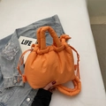 Orange quilted bubble bucket bag with adjustable knotted strap and drawstring closure - Orange Without Pendant