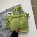 Light green puffer bucket bag with drawstring closure and matching padded handle - Neon Green without Charm