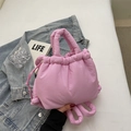 Pink quilted puffer bucket bag with soft drawstring design and stylish wide top handles - Pink Without Pendant