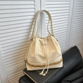 Secchiello bianco minimalista con ricamo dorato e chiusura a coulisse per donna - Bianco