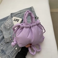 Light purple padded drawstring handbag with soft puffed texture and dual handles - Purple Without Pendant
