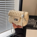 Cream white crossbody bag with quilted leather, silver chain strap and decorative ball - Rice White Large