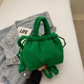 Fashionable lime green drawstring puffy bucket bag with padded soft handle and knots - Green Without Pendant