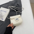Chic cream white quilted shoulder bag with silver chain strap and metal lock detail - Rice White Small