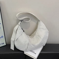 Bolso bandolera de media luna blanco minimalista con correa ancha ajustable - Beige
