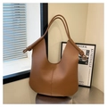 Minimalist brown large leather Hobo shoulder bag featuring unique twist knot shoulder straps - Brown