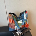 Borsa tote in tela patchwork colorata con etichetta SEEYOU e fiocco con coulisse - Patchwork Floreale Vintage (Stile 2)