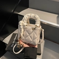 Cream quilted mini handbag with silk scarf handle and pearl charm in crossbody style - Off-white