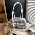 Bolso Boston plateado con bolsillos frontales dobles y colgante de lazo moderno - Plata (Con Colgante)