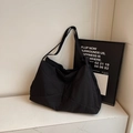Chic black pleated tote bag for women featuring lightweight quilted nylon fabric - Black