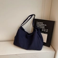 Minimalist large capacity navy blue tote bag with wide shoulder strap for daily commuting - Blue