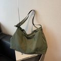 Olive green large capacity nylon tote bag with stylish knot detail on the shoulder strap - Green