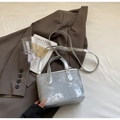 Chic silver bucket bag with star embossed texture and adjustable shoulder strap - Silver No Pendant