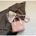 Pink embossed leather bucket bag with star patterns and adjustable shoulder strap - Pink Without Pendant