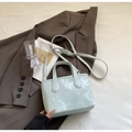 Light blue glossy embossed bucket bag with star patterns and adjustable strap - Green Without Pendant