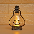 Detail of vintage Halloween pumpkin lantern with warm LED candle and retro handle - Antique Silver Style B