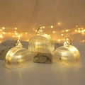 Set di 3 lanterne LED in cristallo a luce calda con anelli metallici e strisce verticali - Predefinito