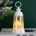 Weiße Weihnachtslaterne mit Schneemann-Motiv, warmer LED-Kerze und praktischem Ring - Weißer Schneemann