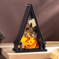 Detail of Halloween LED lantern showing pumpkin and RIP tombstone scene with warm light - Pumpkin