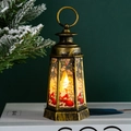 Vintage-Weihnachtslaterne in Bronze mit Weihnachtsmann-Motiv und warmem LED-Kerzenlicht - Bronze Weihnachtsmann