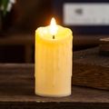 Detail of warm LED electronic candle with realistic melted wax effect on wooden table - Tear Surface / 5*9cm
