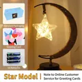 Star-shaped LED iron moon lamp with vintage hemp rope and blue gift box packaging set - Star Lamp / Battery Powered