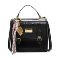 Sac à dos en cuir noir rétro avec motifs de dessins animés gaufrés et boucles dorées - Noir Avec Pendentif Boulier Or Raquette Nœud