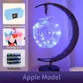 Apple shaped LED night light in moon stand with blue gift box and heart card - Apple Style / Battery Powered