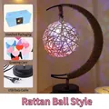 Moon shaped rattan ball lamp with moon stand and blue gift box packaging and USB cable - Rattan Ball Style / USB Powered