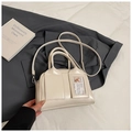 Elegante borsa Boston in pelle bianco crema con scomparto per carte e tracolla rimovibile - Bianco Senza Pendente